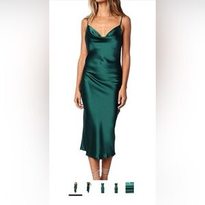 Elegant Green Satin Dress Cowl Neck - size large- NWT!